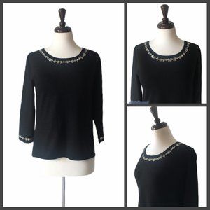 Pointelle lightweight blk sweater w crystals, s L